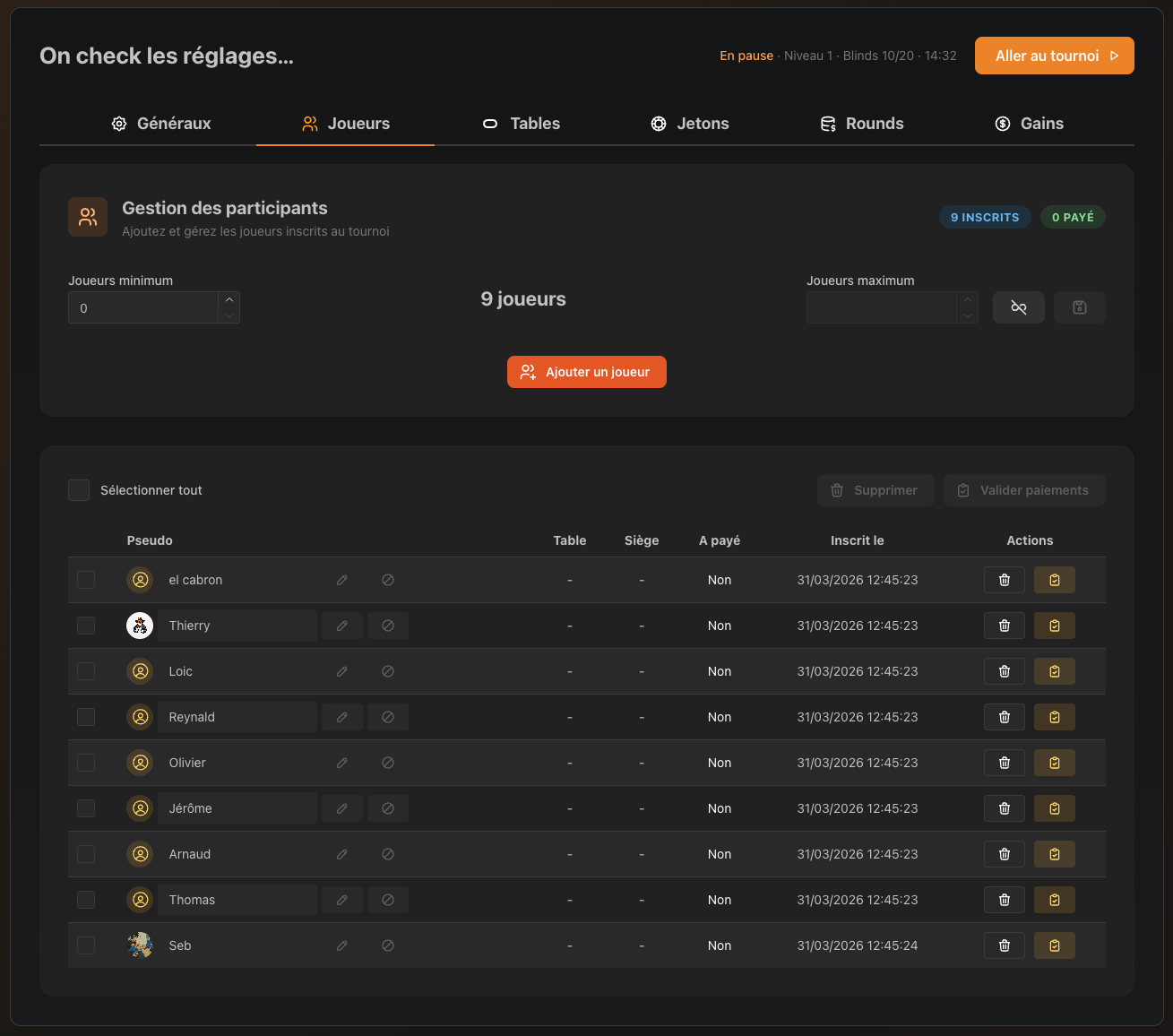 Screenshot du dashboard